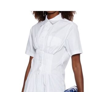 Isabel Marant Gramey Crisp White Cinched Waist Short Sleeve Button Up top 12 NWT